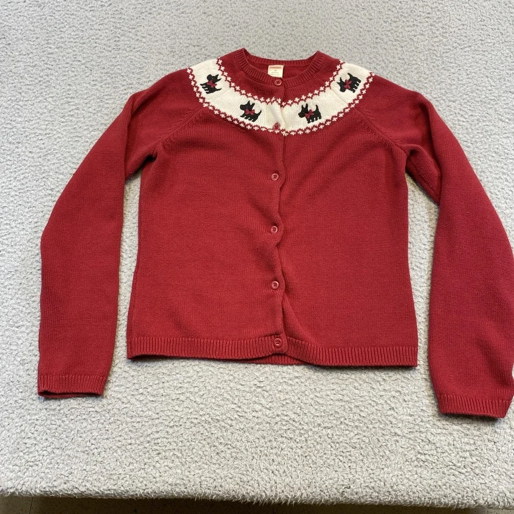 Gymboree Sweater Girls Medium Red Scottie Dog Cardigan‎ Cotton Christmas Holiday